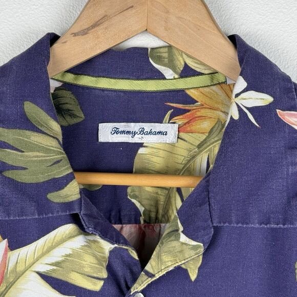 Tommy Bahama Men's Shirt Sz L Silk Hawaiian Style Button Down Loop Collar Purple - Picture 2 of 5